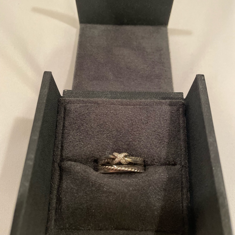 David Yurman crossover ring with diamonds.